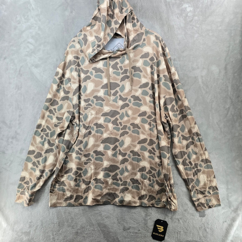 BURLEBO Performance Hoodie Mens XL Tan Camo Duck Hunt UPF 50 Sun Protection - Picture 1 of 6